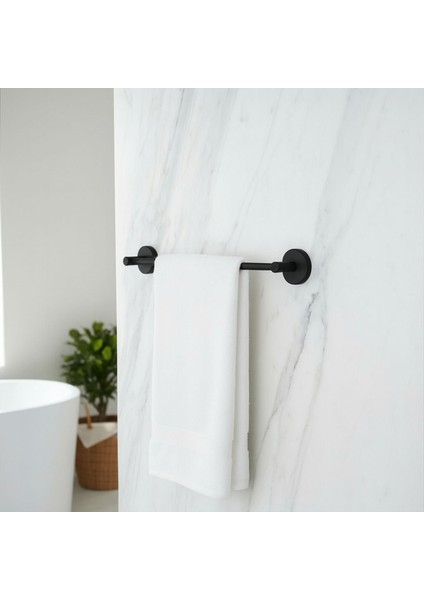 Siyah Metal Uzun Havluluk 40 cm Duvara Monte Vidalı Lüks Banyo Havlu Askılığı Modern Mat Tasarım indirimleri