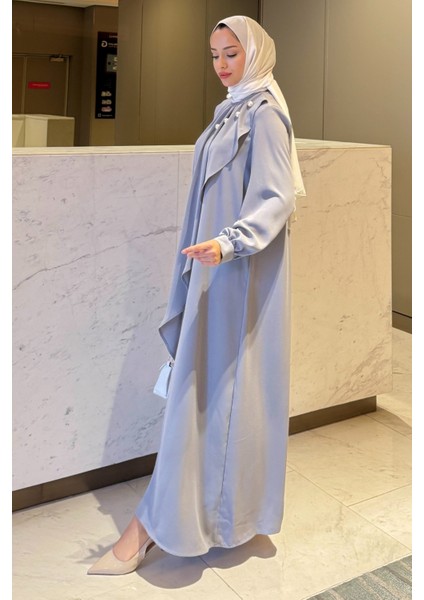 Krep Kumaş Yakası Inci Detaylı Levanur Elbise- Gri fiyatları