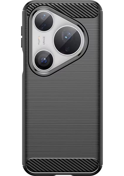 Huawei Pura 80 Ultra ile Uyumlu Brushed Carbon Fiber Silikon Kılıf - Siyah AL3332