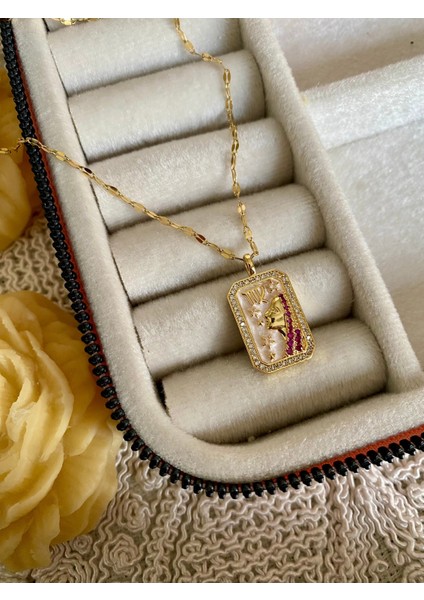 Zirkon Taşlı Gold Başak Burcu Tasarım Çelik Kolye fiyatları