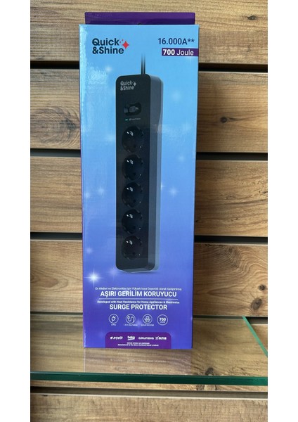 Akım Korumalı Priz 5li Siyah Quick&shine
