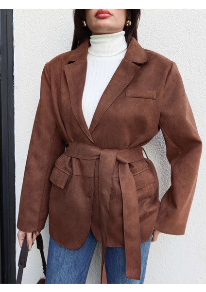 Kuşaklı Süet Ceket modelleri