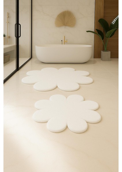 2'li Beyaz Banyo Halısı Yumuşak Post Peluş Klozet Takımı Makinede YIKANABILIR(60X60 ve 80X80)