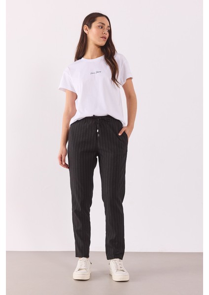 Alian Beli Lastikli Smart Çizgili Pantolon-Antrasit Çizgili fiyatları