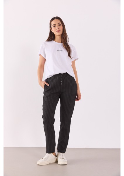 Alian Beli Lastikli Smart Çizgili Pantolon-Antrasit Çizgili modelleri