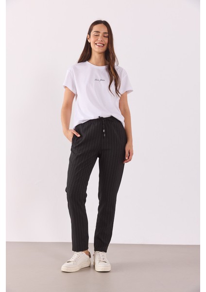 Alian Beli Lastikli Smart Çizgili Pantolon-Antrasit Çizgili fırsatları
