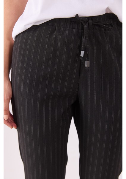 Alian Beli Lastikli Smart Çizgili Pantolon-Antrasit Çizgili indirimleri