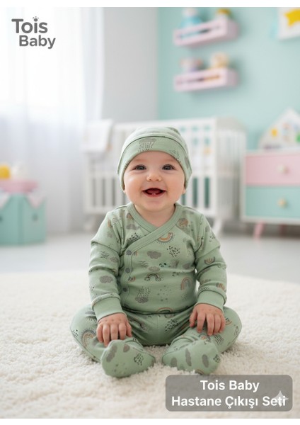 Desenli Patikli 3'lü 3 Adet Set 3 Farklı Renk Yenidoğan Erkek 0-3 Ay Hastane Çıkışı