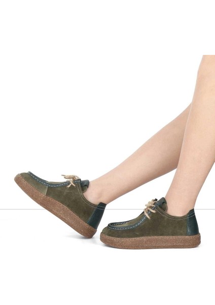 Kadın Haki Bağcıklı Kalın Tabanlı Süet Deri Ayakkabı fiyatları