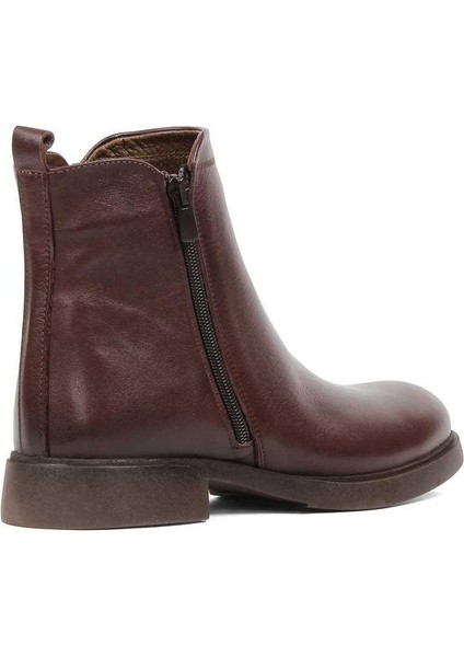 Kadın Kahverengi Çift Fermuarlı Deri Bot indirimleri