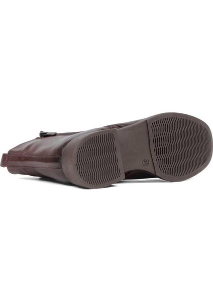 Kadın Kahverengi Çift Fermuarlı Deri Bot