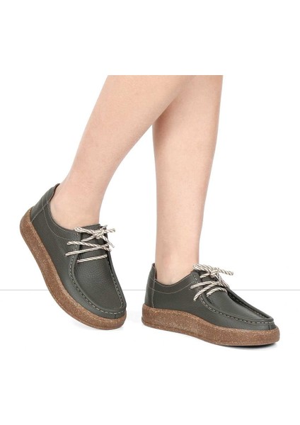 Kadın Haki Bağcıklı Kalın Tabanlı Deri Ayakkabı fiyatları