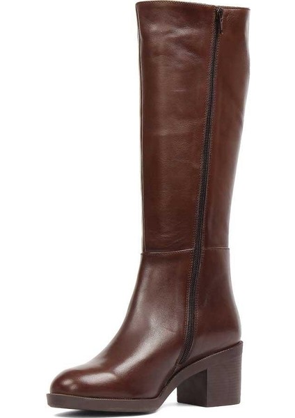 Kadın Kahverengi Fermuarlı Topuklu Deri Çizme fırsatları