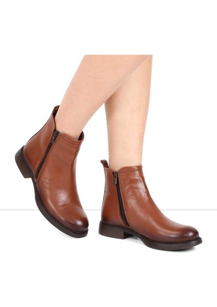 Kadın Taba Çift Fermuarlı Deri Bot fiyatları