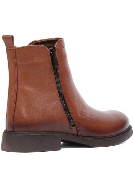 Kadın Taba Çift Fermuarlı Deri Bot indirimleri