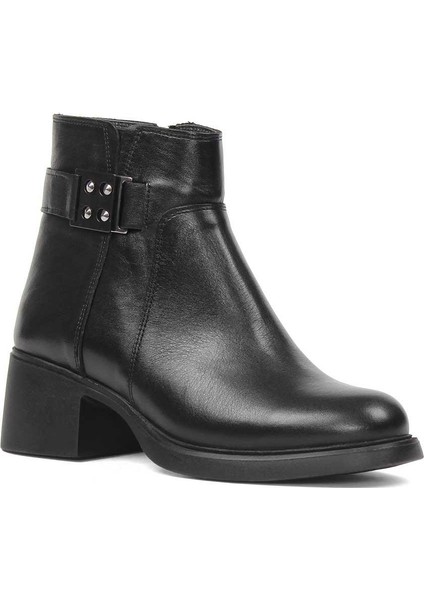 Kadın Siyah Fermuarlı Toka Detaylı Deri Bot fiyatları