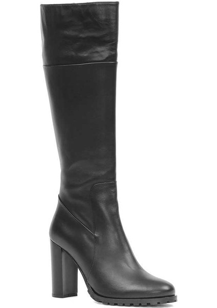 Kadın Siyah Fermuarlı Uzun Topuklu Deri Çizme modelleri