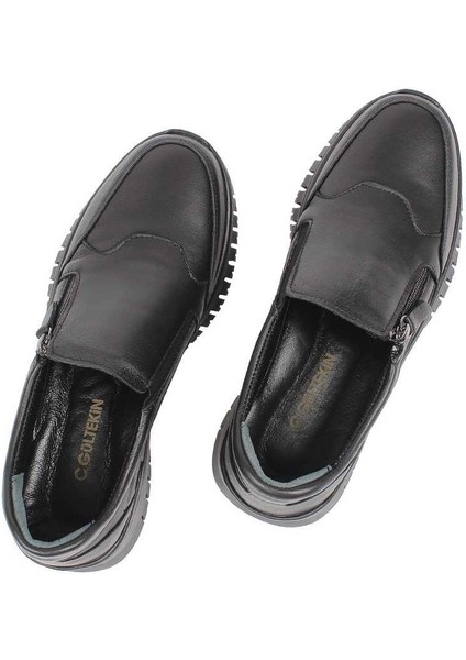 Kadın Siyah Kalın Tabanlı Deri Ayakkabı