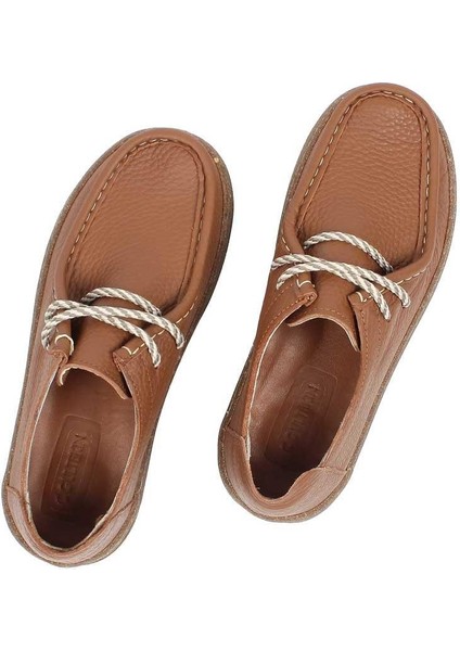 Kadın Taba Bağcıklı Kalın Tabanlı Deri Ayakkabı