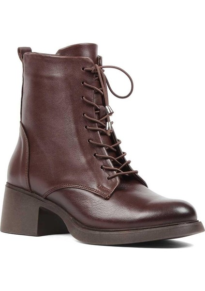 Kadın Kahverengi Bağcıklı Fermuarlı Deri Bot modelleri