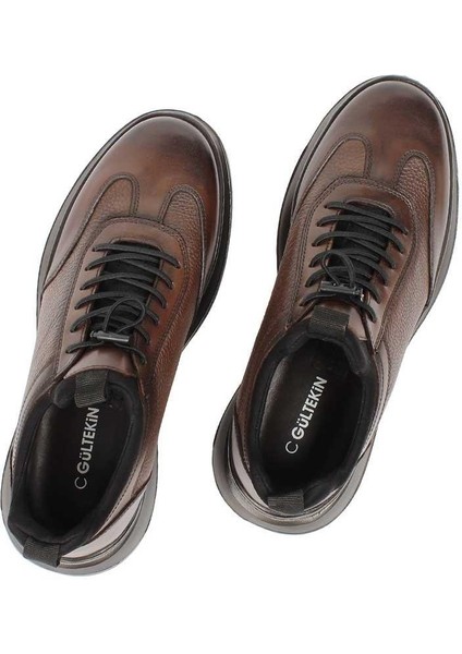 Erkek Kahverengi Bağcıklı Deri Sneaker