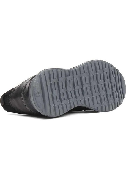 Erkek Siyah Bağcıklı Deri Sneaker