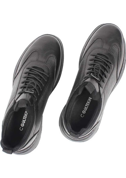 Erkek Siyah Bağcıklı Deri Sneaker