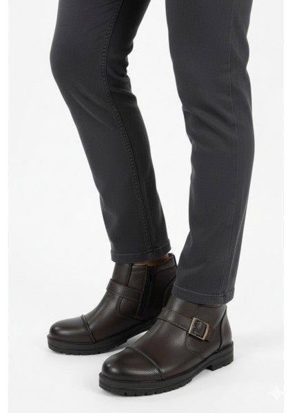 Erkek Suni Deri Içi Kürklü Fermuarlı Kemerli Kaymaz Termo Taban Bot fiyatları