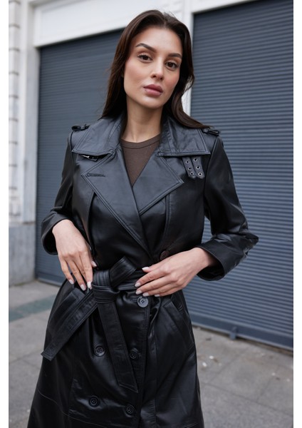 Obsilux Hakiki Deri Uzun Kaban Siyah