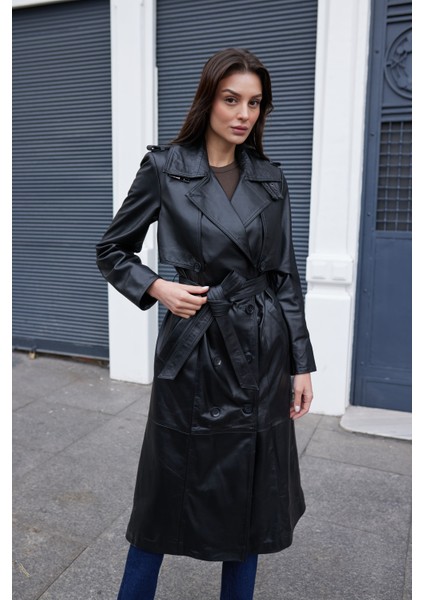 Obsilux Hakiki Deri Uzun Kaban Siyah fırsatları