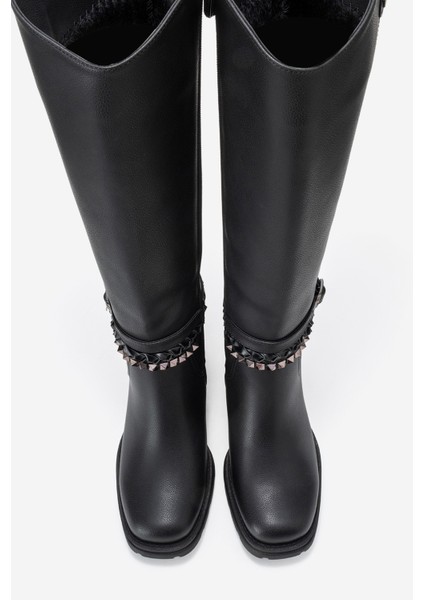 Vıorra Siyah Cilt Kayışlı Kadın Kalın Topuklu Çizme fiyatları