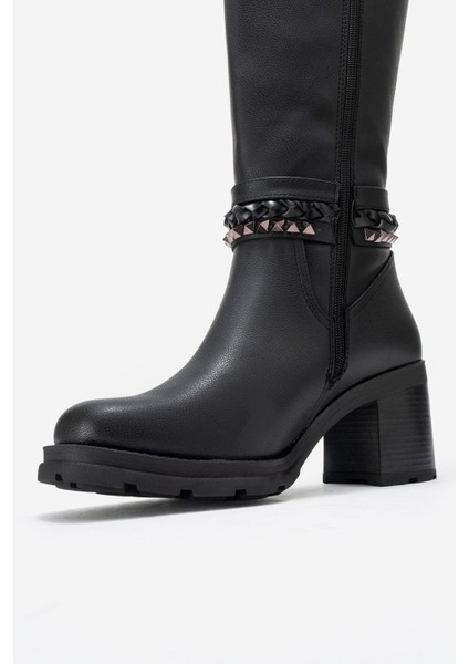 Vıorra Siyah Cilt Kayışlı Kadın Kalın Topuklu Çizme fırsatları