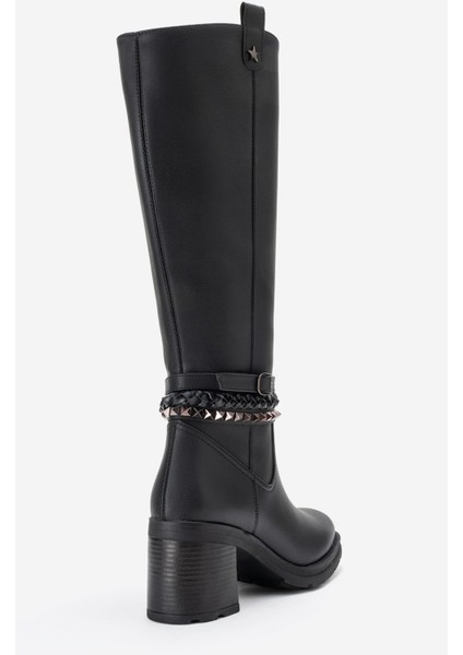 Vıorra Siyah Cilt Kayışlı Kadın Kalın Topuklu Çizme indirimleri