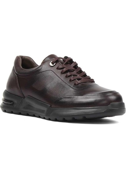 Erkek Kahverengi Bağcıklı Kalın Tabanlı Deri Sneaker modelleri