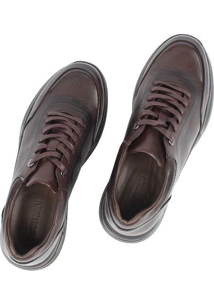 Erkek Kahverengi Bağcıklı Kalın Tabanlı Deri Sneaker