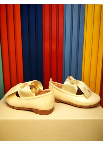 Kız Çocuk Kurdela Fiyonk Detaylı Babet Ortopedik Sedef Renk Mat Rugan