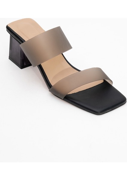 Russell Siyah Cilt Şeffaf Bantlı Kadın Topuklu Terlik modelleri