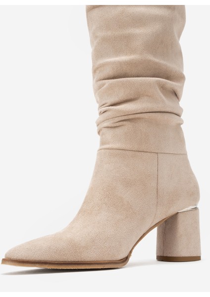 120 Bej Süet Körüklü Kadın Kalın Topuklu Çizme fırsatları
