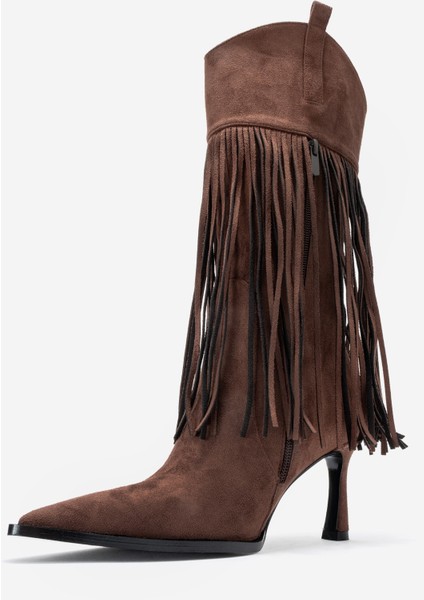 Gueras Kahverengi Süet Püsküllü Sivri Burun Kadın Topuklu Çizme fırsatları