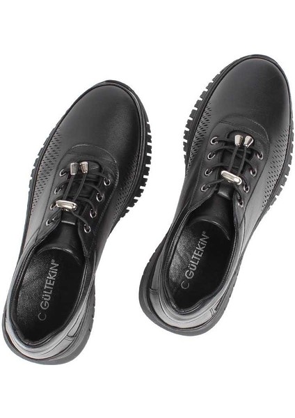 Kadın Siyah Bağcıklı Deri Ayakkabı