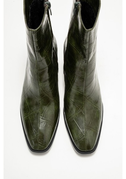 Chara Yeşil Baskı Kadın Kalın Topuklu Bot fiyatları