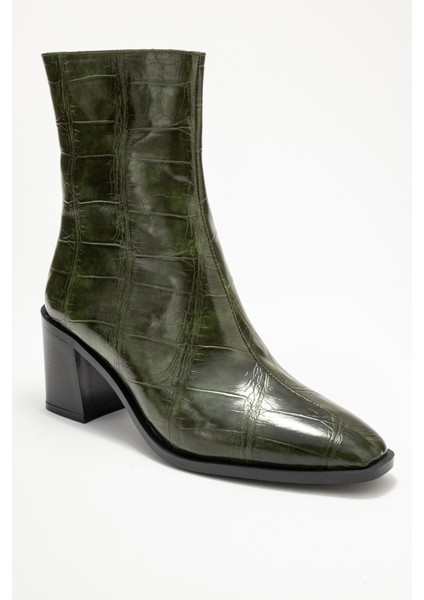 Chara Yeşil Baskı Kadın Kalın Topuklu Bot modelleri