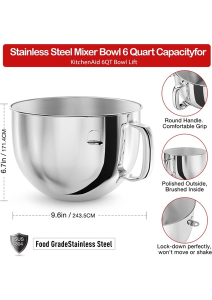 Kitchenaid Stand Mikserler Için 6qt Paslanmaz Çelik Mikser Kabı, Saplı 6qt Eğimli Kafa Mikseri Için Kitchenaid Karıştırma Kabı (Yurt Dışından) fiyatları
