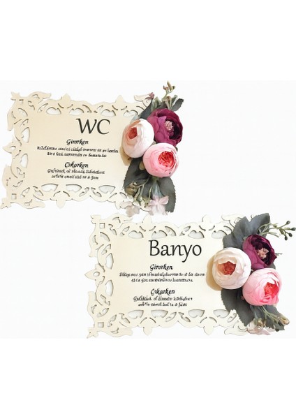 Wc Banyo Yazılı Duvar Süsü Duvar Dekoru 24X31CM 2li Set