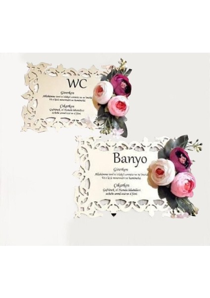 Wc Banyo Yazılı Duvar Süsü Duvar Dekoru 24X31CM 2li Set fiyatları