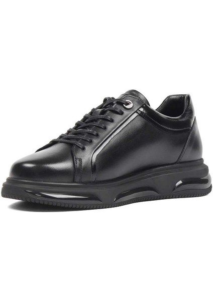 Erkek Siyah Bağcıklı Kalın Tabanlı Deri Sneaker fırsatları