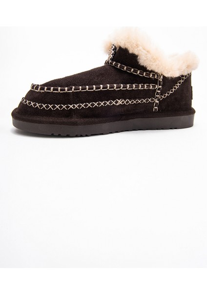 Darel Kahverengi Süet Hakiki Deri Dikişli Kürklü Kadın Kısa Bot fırsatları