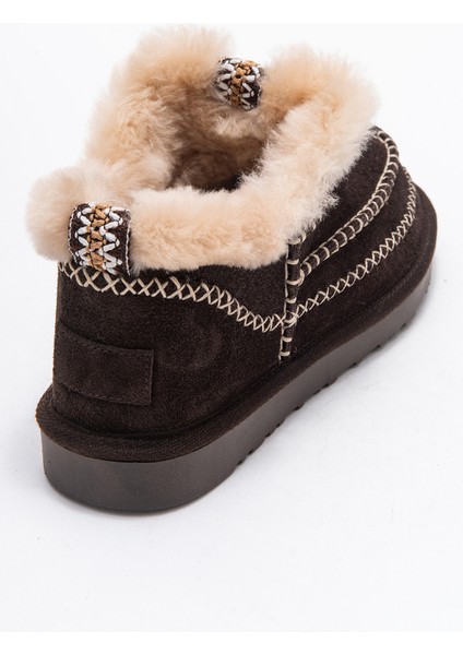 Darel Kahverengi Süet Hakiki Deri Dikişli Kürklü Kadın Kısa Bot indirimleri