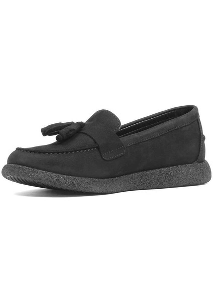 Kadın Siyah Püsküllü Nubuk Deri Ayakkabı modelleri