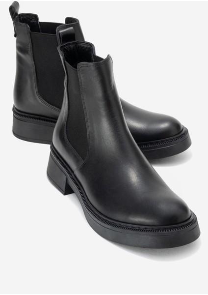 Orlıss Siyah Cilt Lastikli Hakiki Deri Kadın Chelsea Bot